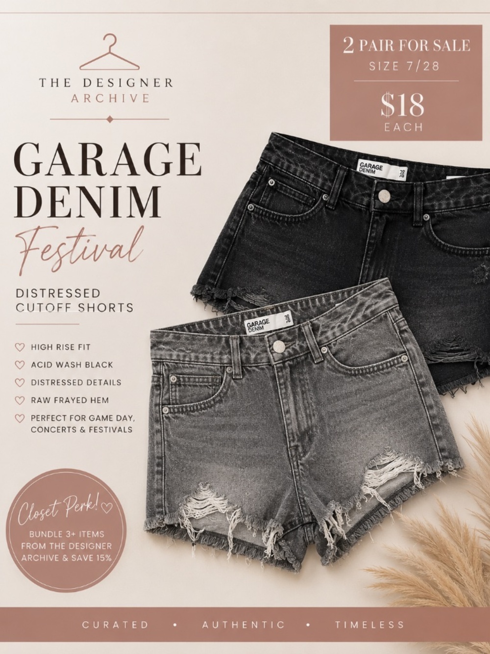 Garage Denim Festival Distressed High Rise Cutoff Shorts 7/28